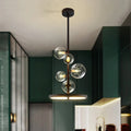Modern Nordic Clear Glass Round Bubble 5-Light Chandelier for Dining Room