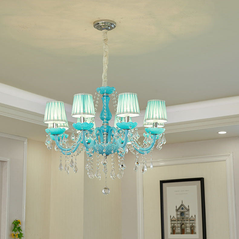 Coastal Crystal Glass Round Chandelier for Living Room, 6/8 Lights