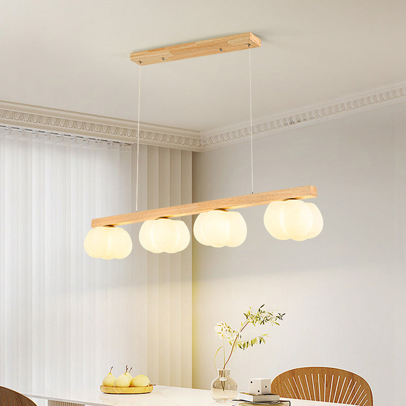 Rustic Japanese Wood Grain 4-Light Chandelier for Living Room & Island