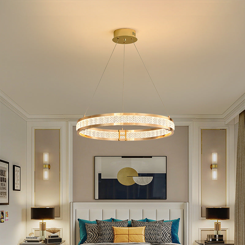 Modern Silver Aluminum Crystal Circle LED Chandelier for Dining Room
