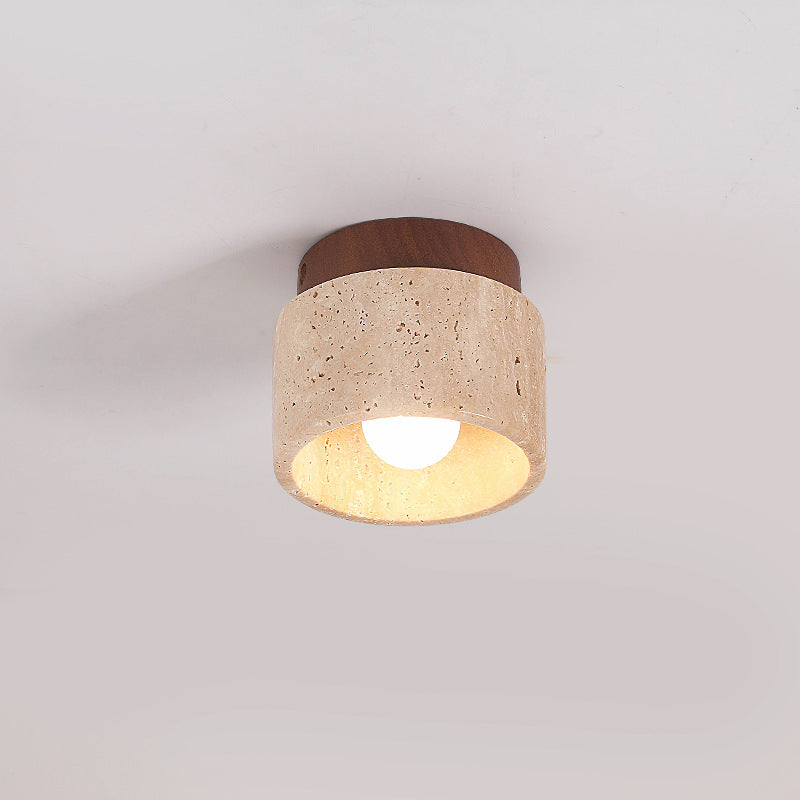 Wabi-Sabi Yellow Travertine Column Semi-Flush Light for Rustic Spaces
