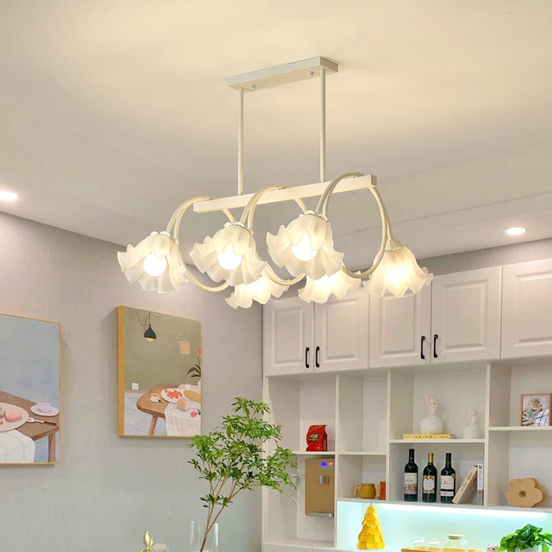 Modern Minimalist Cream Flower Iron & Glass Chandelier for Dining Room