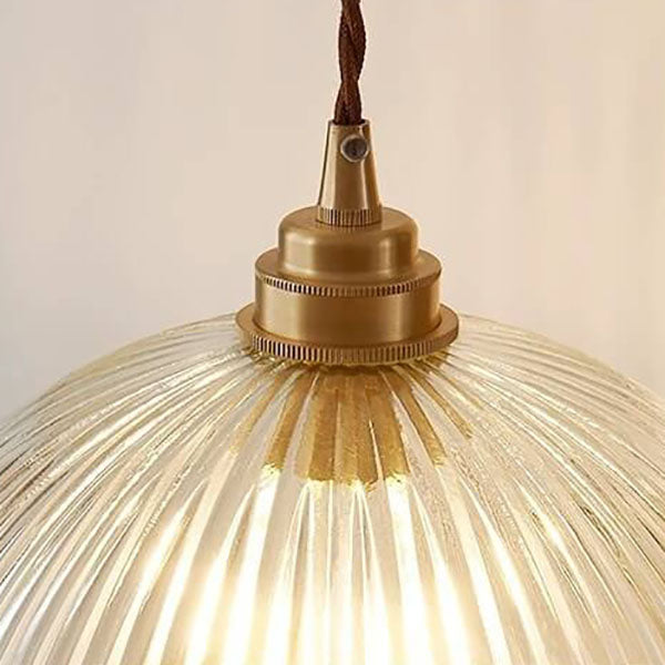 Sleek Clear Glass Dome Brass Pendant Light for Modern Dining Room