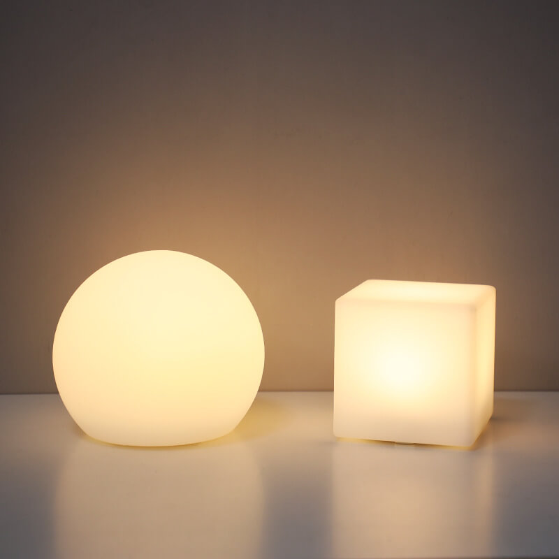 Geometric White Battery-Powered LED Table Lamp for Bedroom Decor