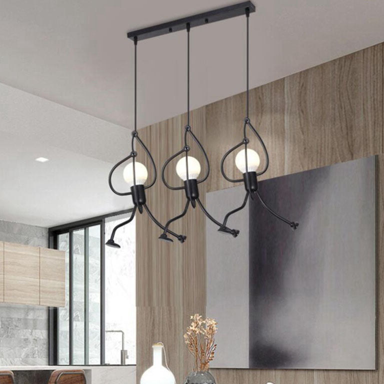 Modern Black Iron and Resin Hanging Figurine Chandelier for Living Room