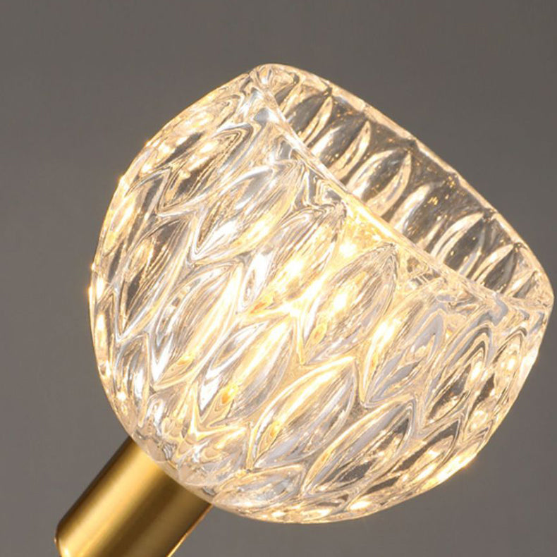 Art Deco Gold-Finish Lotus Leaf Glass Shade Chandelier for Living Room