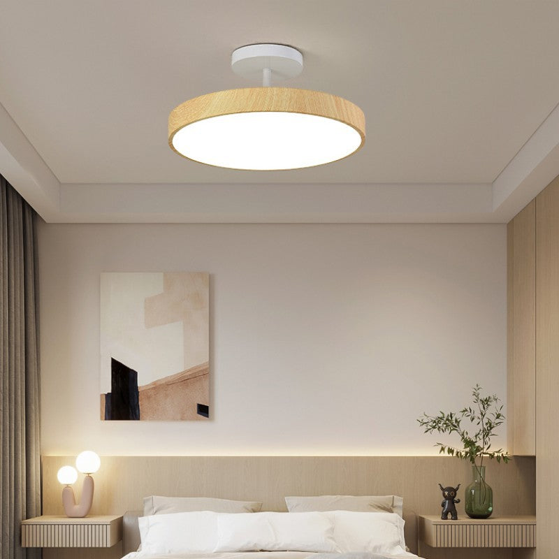 Natural Wood Grain LED Semi-Flush Mount Light for Wabi-Sabi Style Interiors