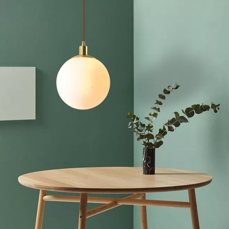 Modern White Orb 1-Light Pendant Fixture for Bedroom Nordic Minimalism