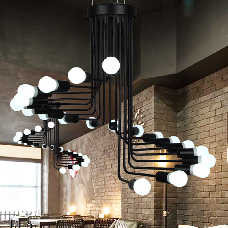 Vintage-inspired Black Iron Helical Chandelier for Entryway Lighting