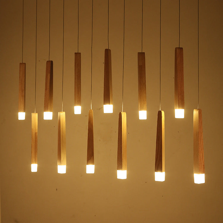Rustic Square Wooden LED Chandelier for Dining Room Island Lighting