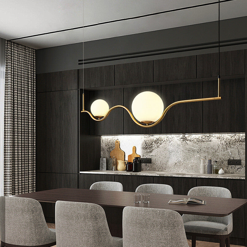 Scandinavian Minimalist 2/3-Light Wave Glass Pendant Chandelier for Island