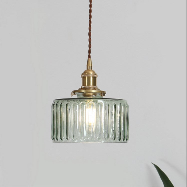 Traditional Japanese Brass Glass Round Pendant Light for Living Room
