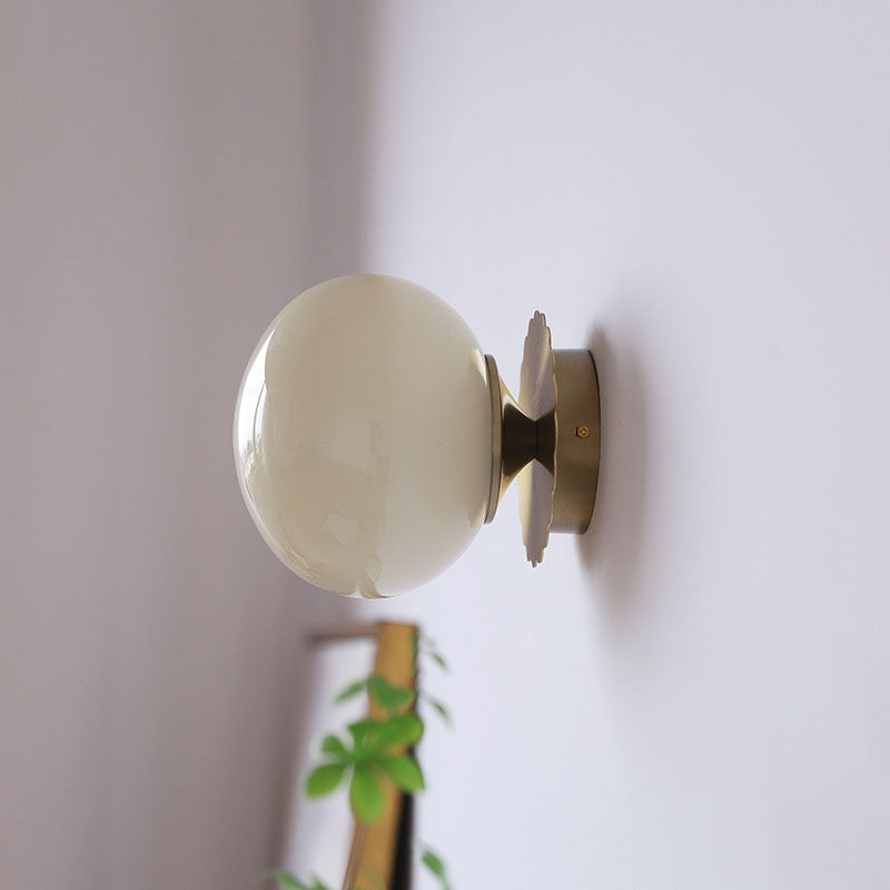 Rustic Industrial Black Iron and Glass Round Wall Sconce Lamp for Hallway