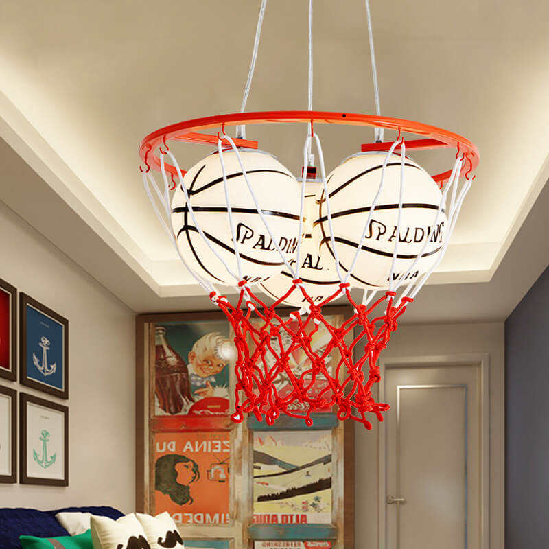 Whimsical Colorful Cartoon Basketball 3-Light Kids Chandelier Fixture