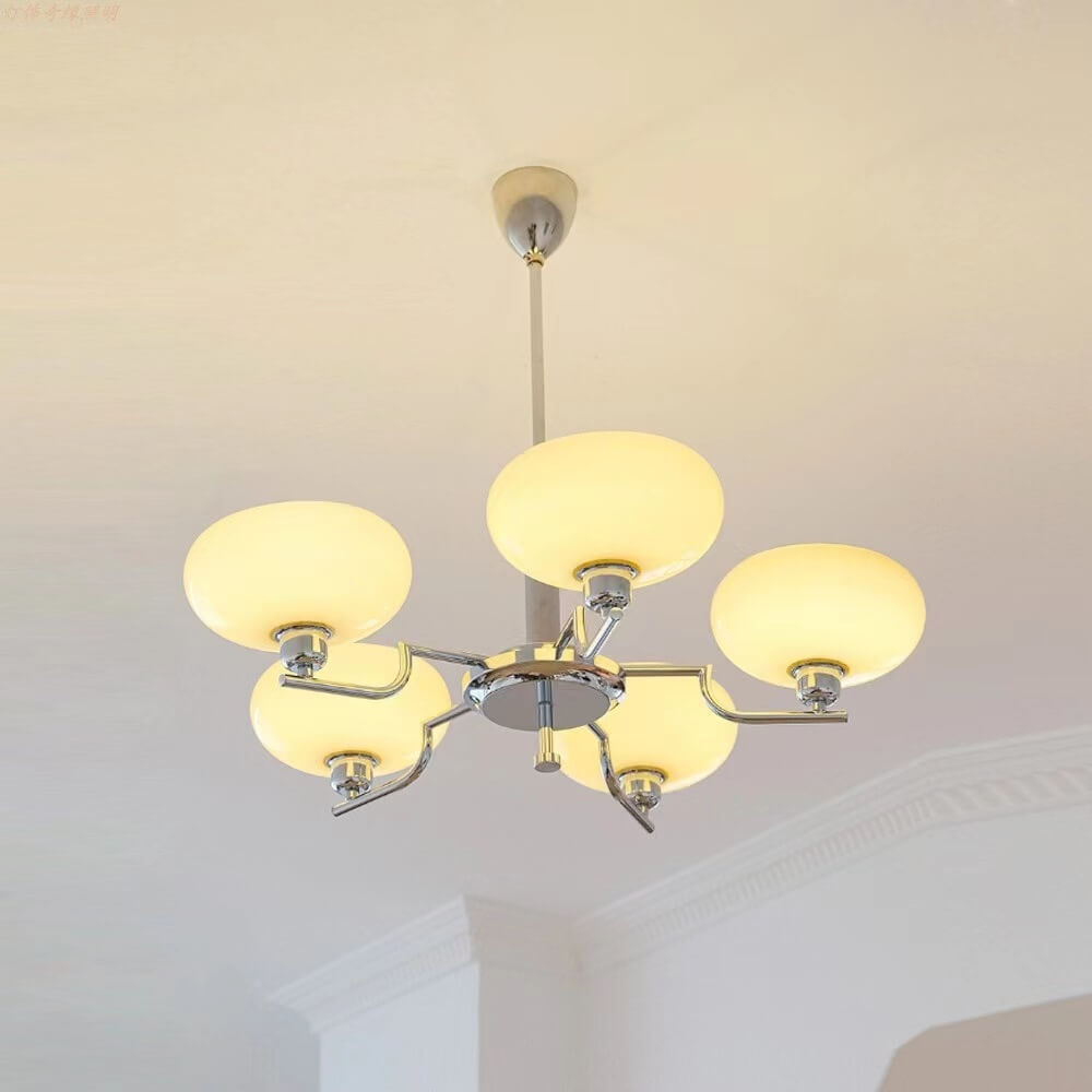 Traditional Vintage Milk White Glass Dome Chrome 3/5 Light Chandelier