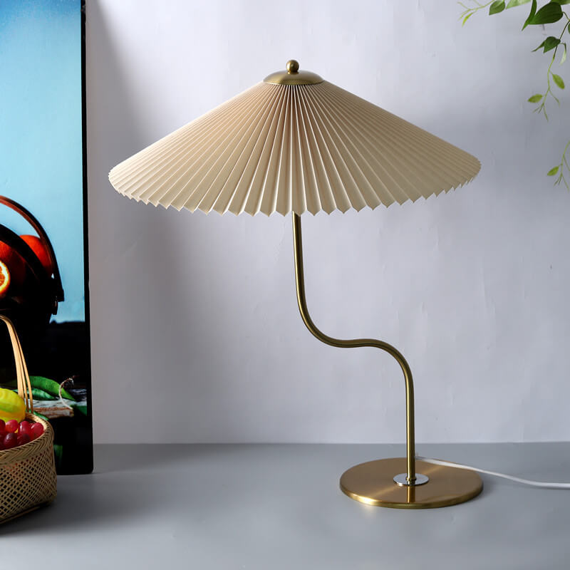Vintage Pleated Fabric Table Lamp in Cream for Living Room Decor