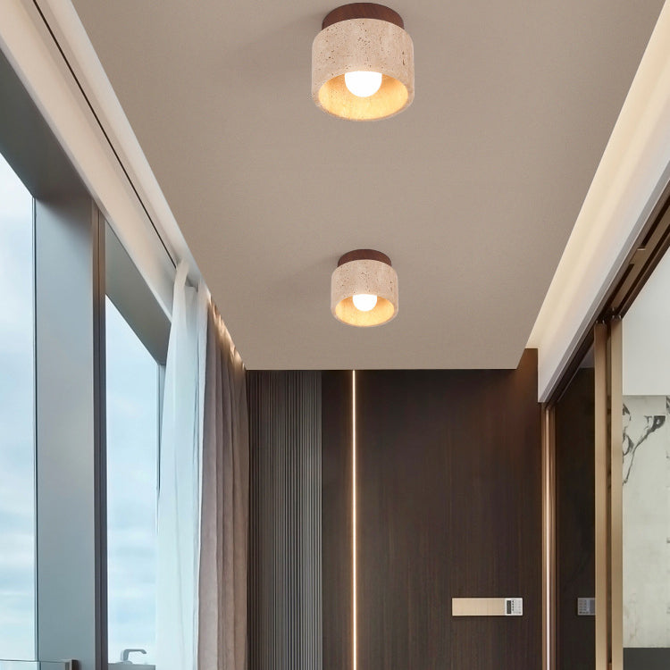 Wabi-Sabi Yellow Travertine Column Semi-Flush Light for Rustic Spaces