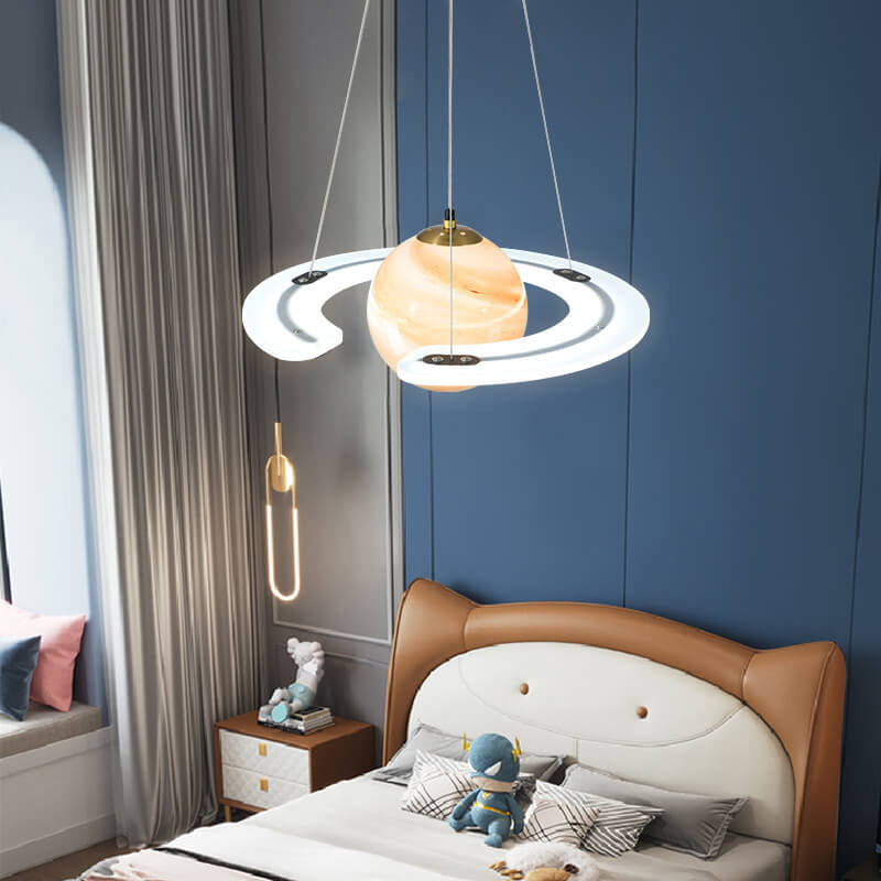 Contemporary Kids Planet Circle LED Chandelier for Playroom or Bedroom