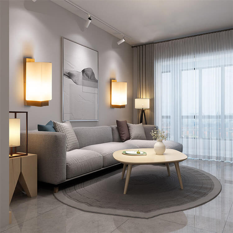 Contemporary Clear Glass & Wood Square Wall Sconce for Living Room
