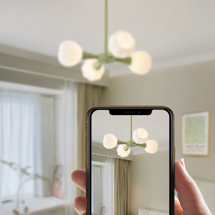 Minimalist Cream Iron & Glass Flower Chandelier for Living Room 4/6 Light