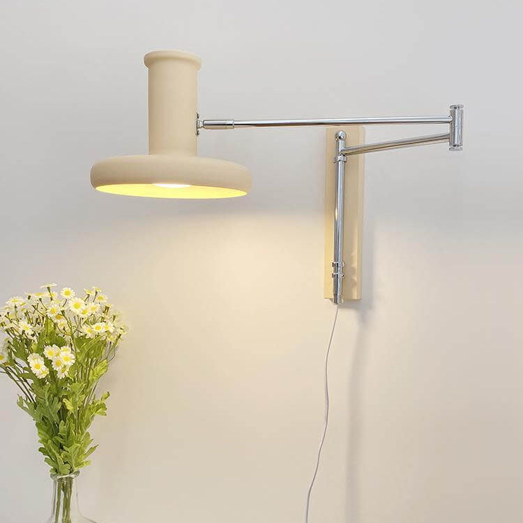 Beige Nordic Minimalist Swing Arm 1-Light Wall Sconce for Bedroom Decor