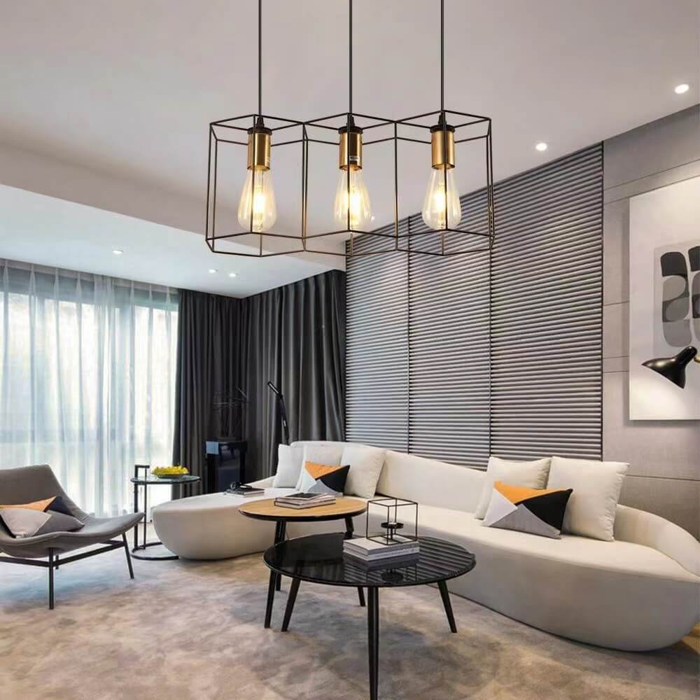 Mid-Century Geometric Iron Frame 3/5-Light Island Chandelier for Living Room