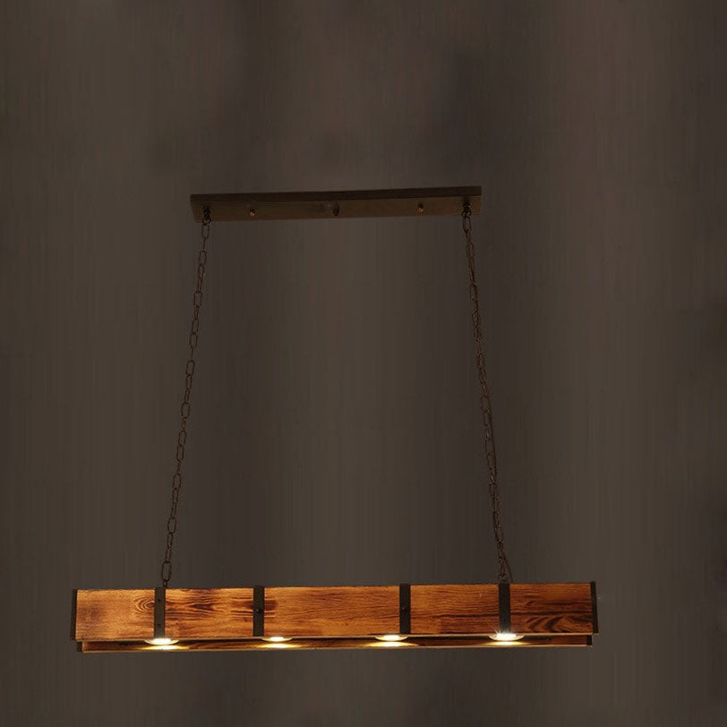 Rustic Vintage Wooden LED Island Chandelier for Dining Room Lighting