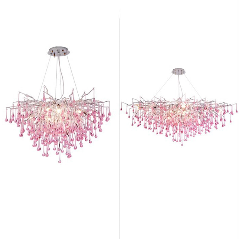 Modern Crystal LED Chandelier with Aluminum Branch Design for Dining Room