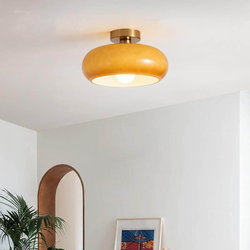 Chic Retro Round Copper Pendant Light in Solid Color for Dining Room