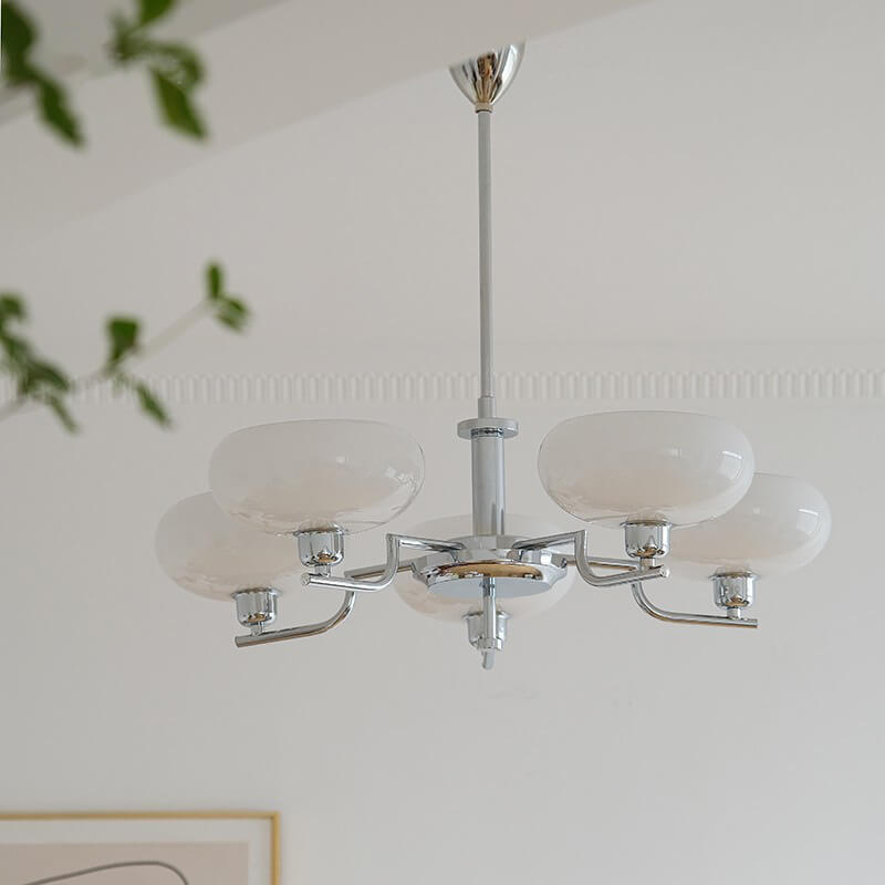 Traditional Vintage Milk White Glass Dome Chrome 3/5 Light Chandelier