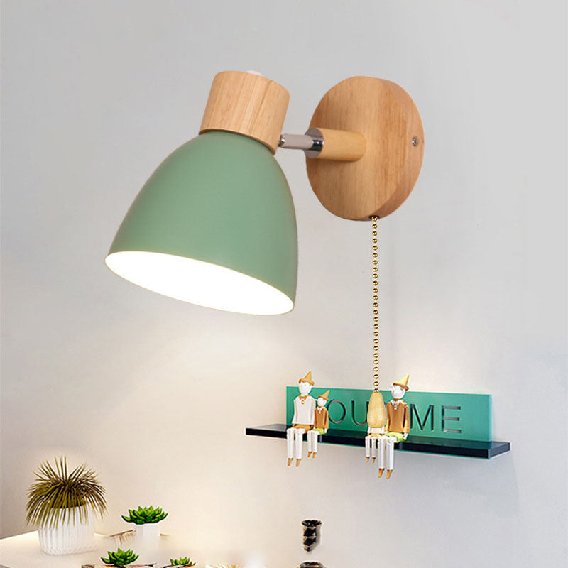 Modern Minimalist Solid Color Macaron Iron Wood Wall Sconce for Bedroom