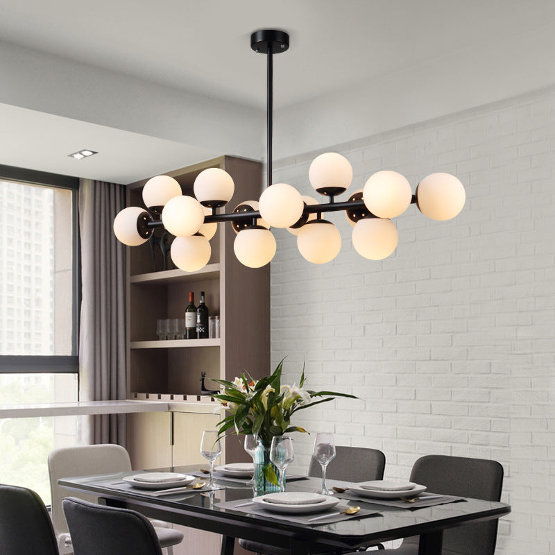 Modern Scandinavian Iron and Glass 16-Light Round Globe Chandelier for Dining Room