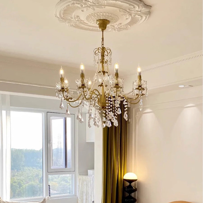 Elegant French Iron Crystal Candelabra Chandelier for Living Room 3/6/8 Lights