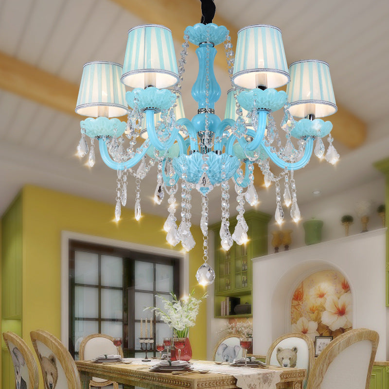 Coastal Crystal Glass Round Chandelier for Living Room, 6/8 Lights