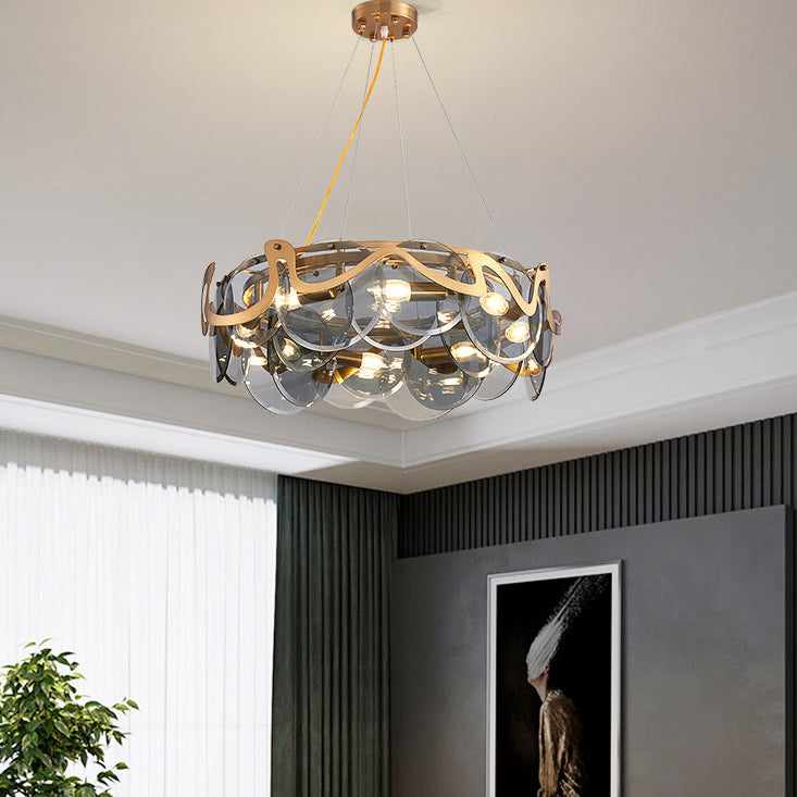 Modern Gold Finish Glass Cloud Texture Chandelier for Living Room 8/10 Lights