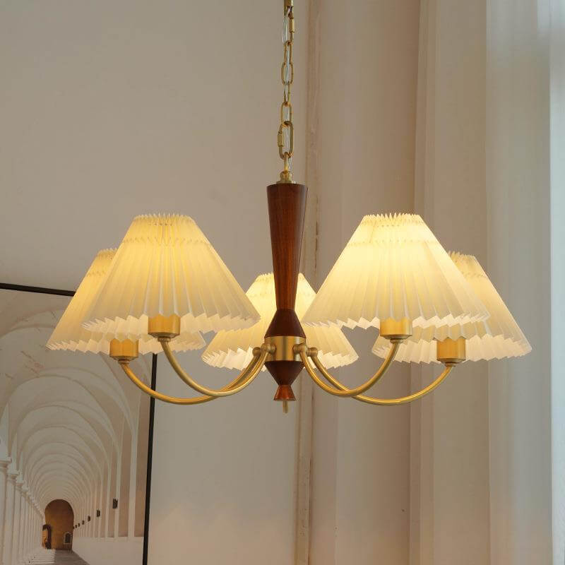 Nordic Retro Copper Pleated 3/5-Light Chandelier for Living Room Decor