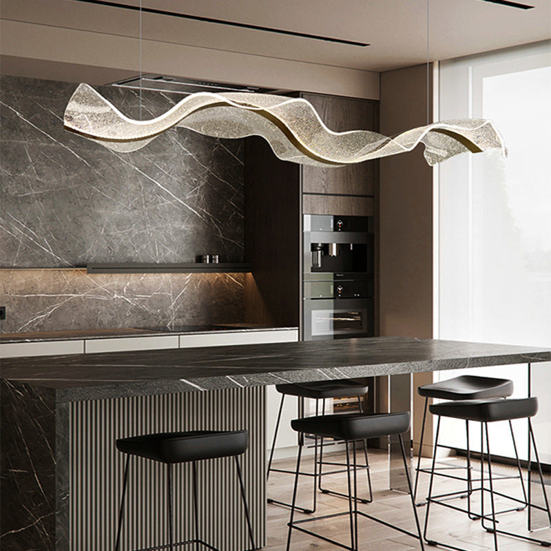 Modern Acrylic LED Island Chandelier | Rectangle Wave Design for Dining Room