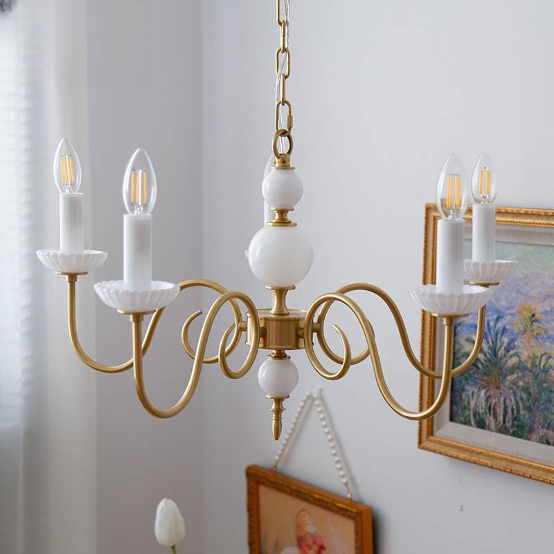 Elegant French Copper Frame 5-Light Candelabra Chandelier for Living Room