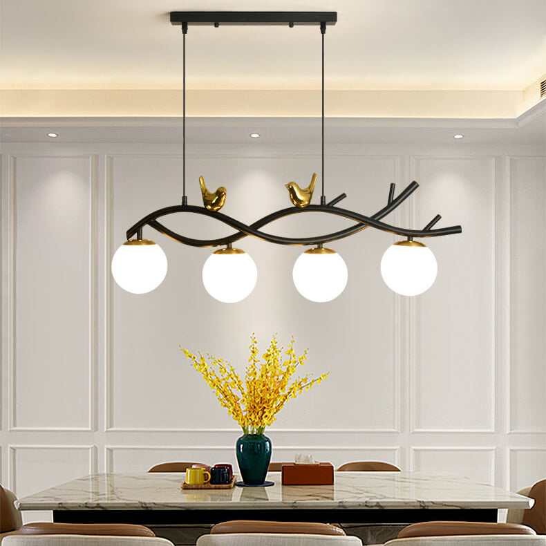Elegant White Nordic Bird 4-Light Chandelier for Dining Room & Living Room