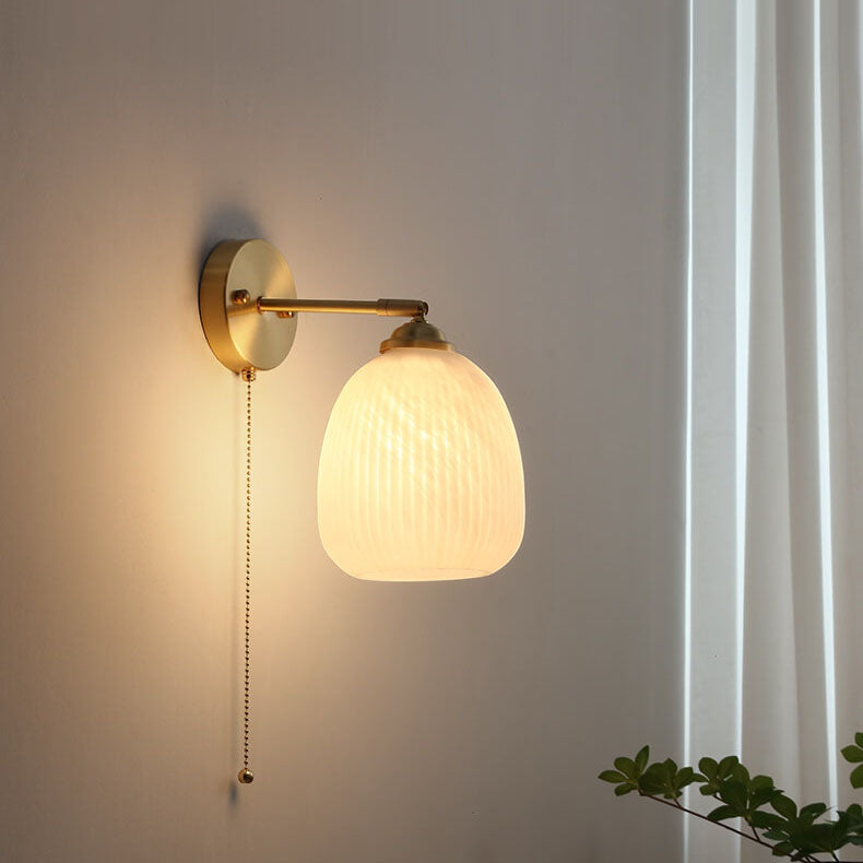 Nordic White Glass and Brass Striped Wall Sconce Lamp for Bedroom
