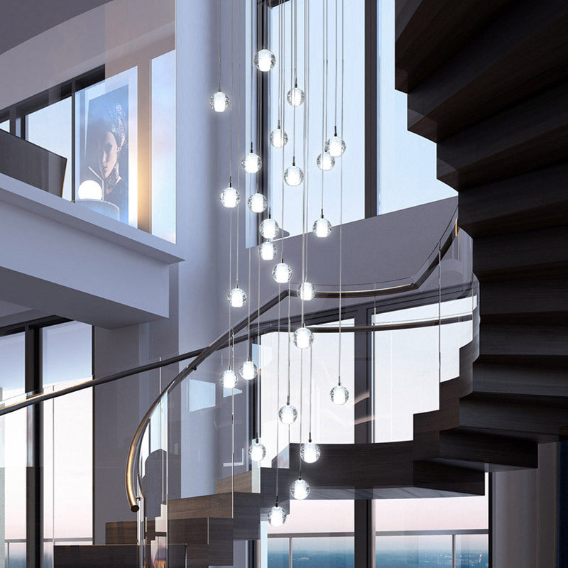 Modern Crystal Orb LED Chandelier Pendant for Luxurious Staircase Decor