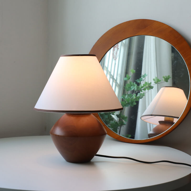 Wabi-sabi Vintage Solid Wood Fabric Table Lamp for Living Room Decor