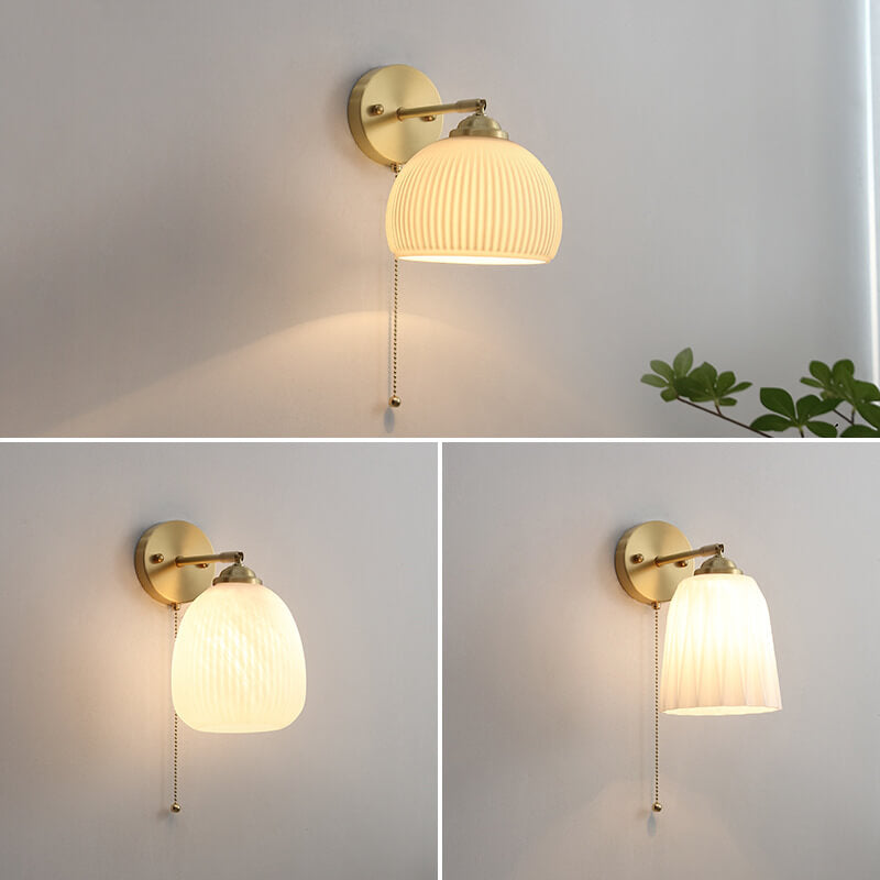 Nordic White Glass and Brass Striped Wall Sconce Lamp for Bedroom