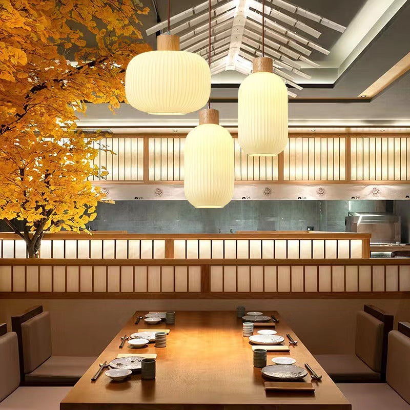 Rustic Japanese Wooden Strip Pendant Light for Living Room Island Lighting