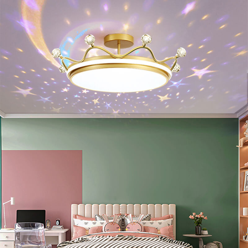Modern Acrylic LED Semi-Flush Ceiling Light Crown Design for Kids' Bedroom