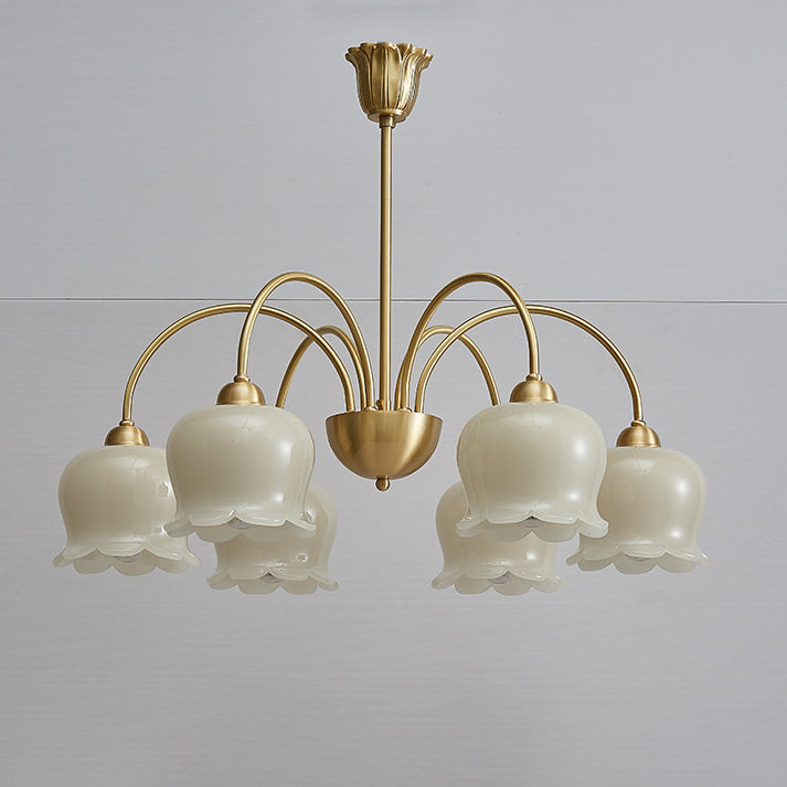 Vintage Floral Copper Glass Chandelier Light Fixture for Elegant Living Room