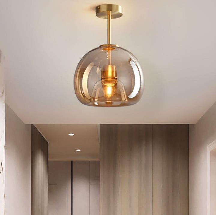 Modern Nordic Round Glass and Iron Semi-Flush Mount Ceiling Light for Living Room