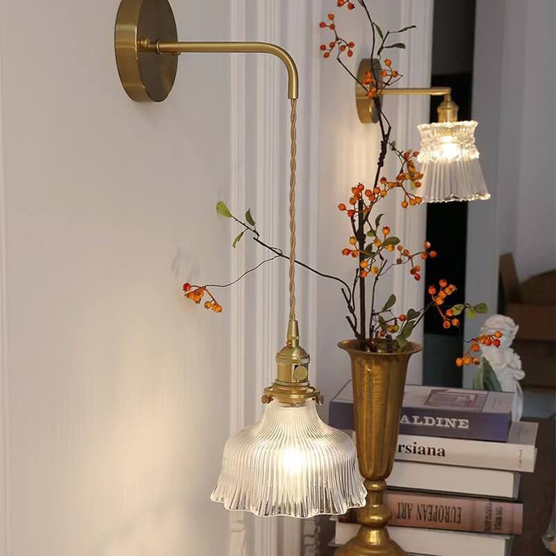 Nordic Copper Flower Glass Wall Sconce Lamp for Modern Home Decor