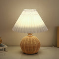 Scandinavian Rattan Pleated Conic LED Table Lamp for Modern Bedrooms