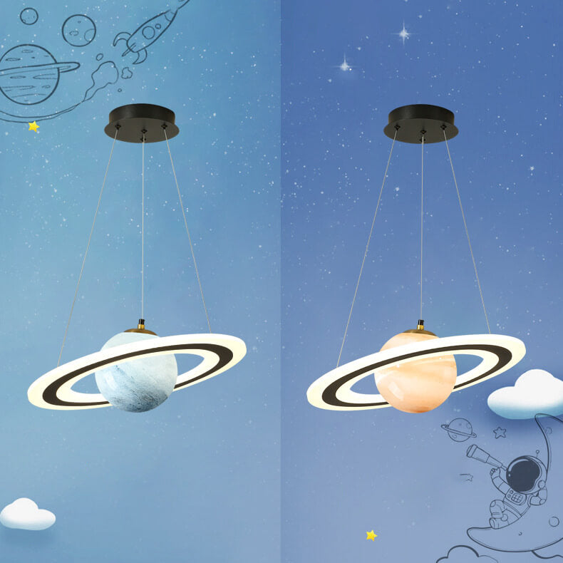 Contemporary Kids Planet Circle LED Chandelier for Playroom or Bedroom